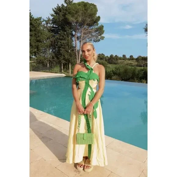 FARM Rio Palm Tree Cutwork Midi Dress Yellow XS NEW - Picture 4 of 10